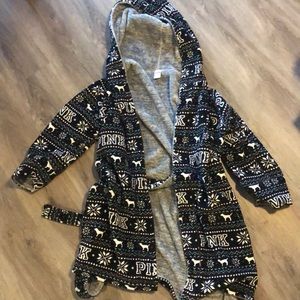 A reversible Pink holiday robe